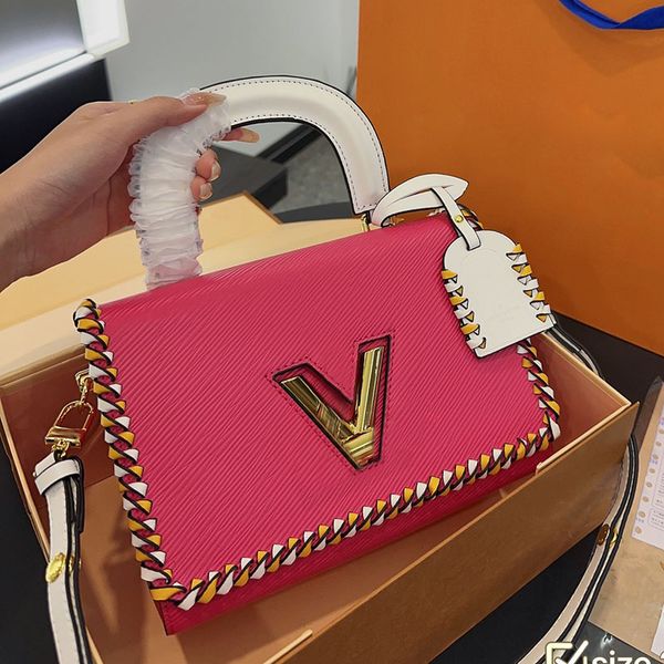 

two-tone handle twist women designer medium bag weaving decoration gold/silver v lock water ripple adjustable strap crossbody shoulder luxur