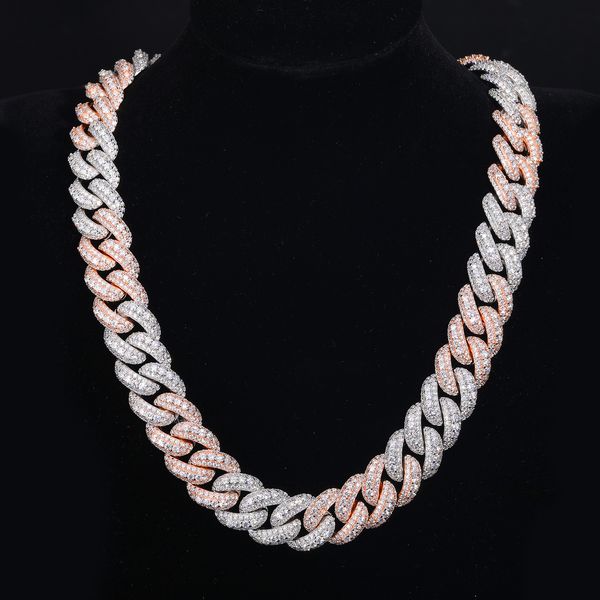 

custom color 2 tones 18mm 925 sterling silver 3 row vvs moissanite diamond iced out bubble cuban link chain necklace