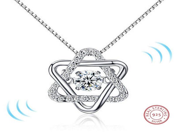 

2018 s925 silver classic rotate dancing cz stone silver hexagram pendant necklace for women girl fashion jewelry gift for love3565342