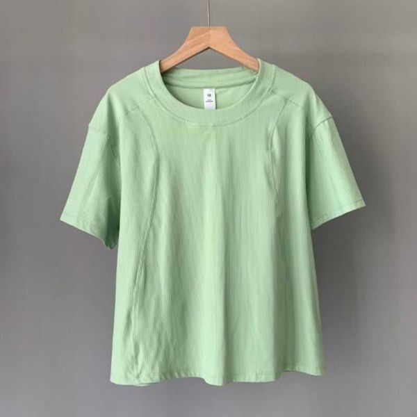 

lu women's rib t-shirt new yoga suit summer loose sports fitness short sleeve soft sweat-absorbing fabric breathable sweatshirtlgnn