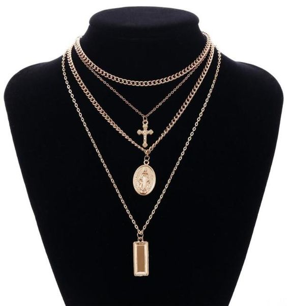 

goddess catholic choker necklace multilayer christian neckalce collier for women jewelry cross virgin mary pendant chain necklaces5612717, Silver