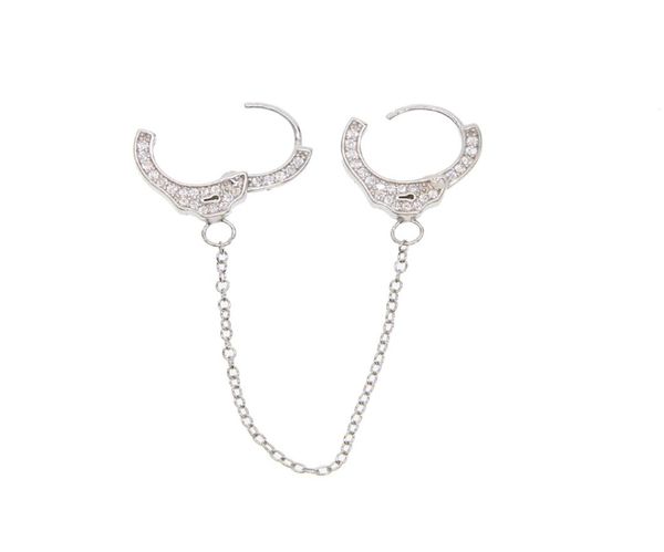 

100 925 sterling silver handcuff earring 1 piece unique design long chain clip on hoop european women multi piercing earring5600781, Golden;silver