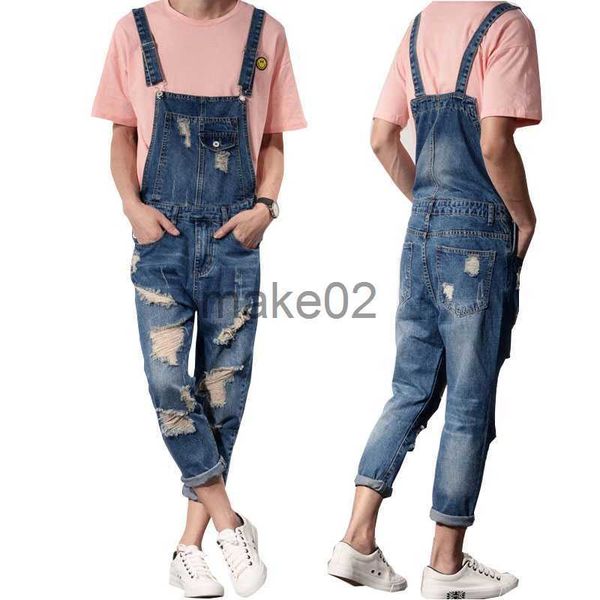 

men's jeans mens bib overalls modis ankle length denim overalls men ripped jeans male denim jumpsuit tooling trousers size s6xl x0714, Blue