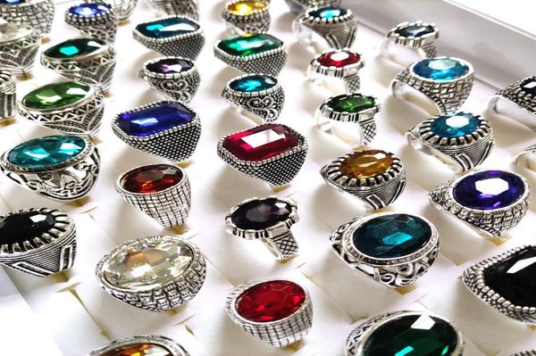 

bulk lots 30pcs multistyles mix big zircon stone silver rings for women vintage mens luxury antique crystal rings whole weddi8488230, Golden;silver