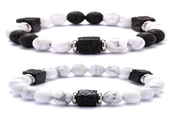 

lava stone cube beads 8mm howlite bracelet man fashion gift for men ankle bead bracelets beaded strands8846304, Black