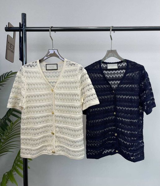 

23 new short sleeve cardigan vintage style hollow jacquard design exquisite metal button breathable and comfortable autumn air conditioned s, White;black