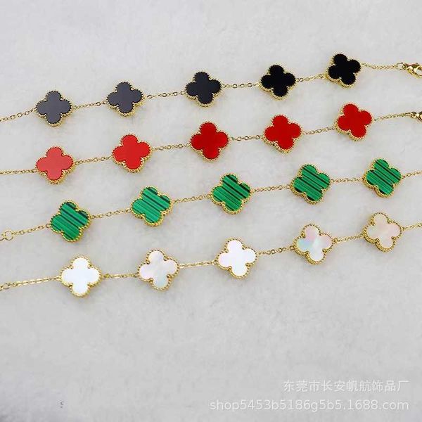 

18k double-sided five flowered four-leaf clover bracelet fashionable high-level feeling good luck fritillary versatile hand jewelry, Golden;silver