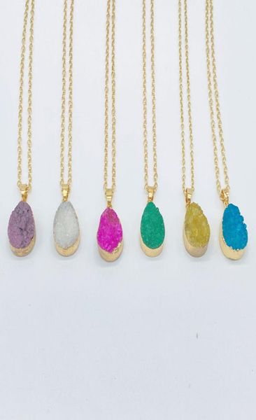 

natural quartz crystal stone gold plated irregular colorful chain pendant necklaces druzy jewelry for women girl2292144, Silver