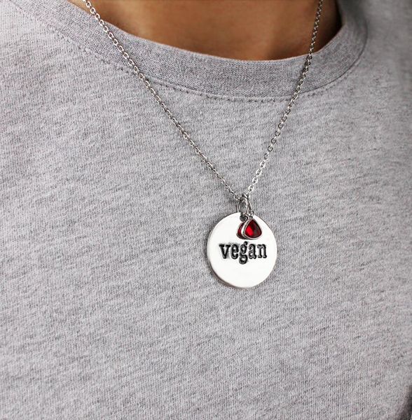 

fashion vegan necklace with crystal pendant for women men stainless steel round vegetarian symbol lifestyle jewelry9061353, Silver