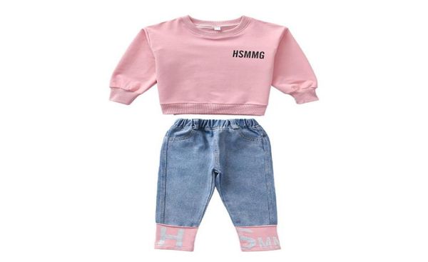 

girls sports suits fashion denim stitching clothing set for teenage girl spring autumn tracksuit kids clothes letter sportswear1 74649748, White