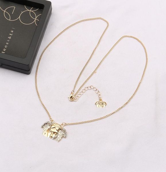

luxury designer brand double letter pendant necklaces chain head round 18k gold plated crysatl rhinestone sweater newklace for wom7247692, Silver