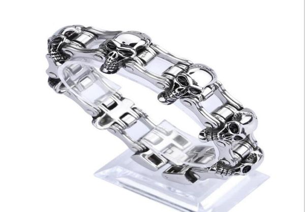 

22cm 23mm width skull bracelet 316l stainless steel big heavy men039s biker bicycle motorcycle hand chain brace8093650, Golden;silver