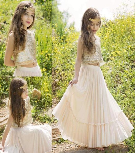 

champagne sequined two pieces flower girls dresses for wedding aline junior bridesmaid dress floor length chiffon first communion5556103, White;blue