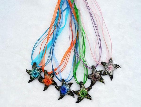 

fashion whole 6color necklaces handmade murano lampwork glass mix color inner flower starfish pendants necklace4520600, Silver