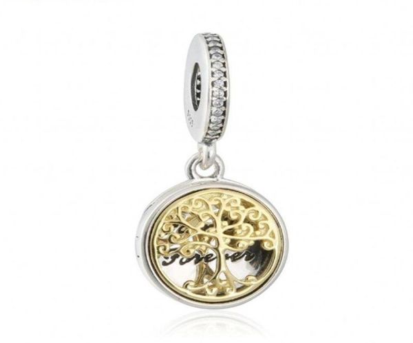 

authentic 925 sterlingsilverjewelry gold plated family roots charms pendants tree locket beads for diy fashion bracelets jewelry9289791, Black