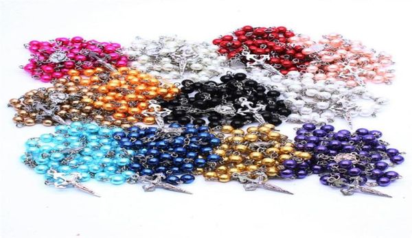 

kimter pearl beads rosary necklaces religious jesus prayer necklace pendant jewelry fashion sweater chains for women dhl p255660979913901, Silver