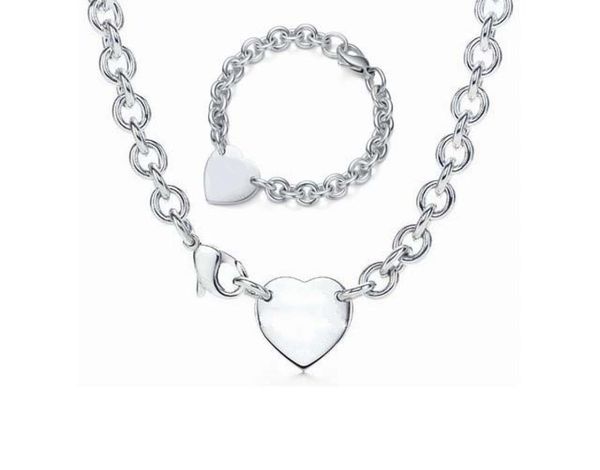 

2019 new fashion silver thick chain with silver heart plate pendant necklaces and bracelet women necklaces bracelet s9836366
