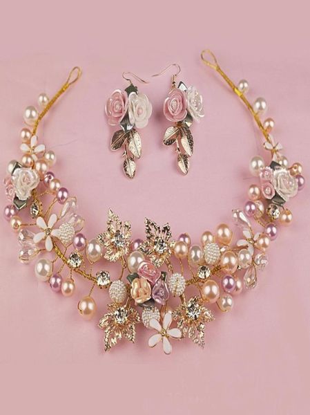 

gold color handmade flower headpieces wedding bridal pearl and crystal headbands for bride hair accessories bridesmaid jewelry c194330415, Slivery;golden
