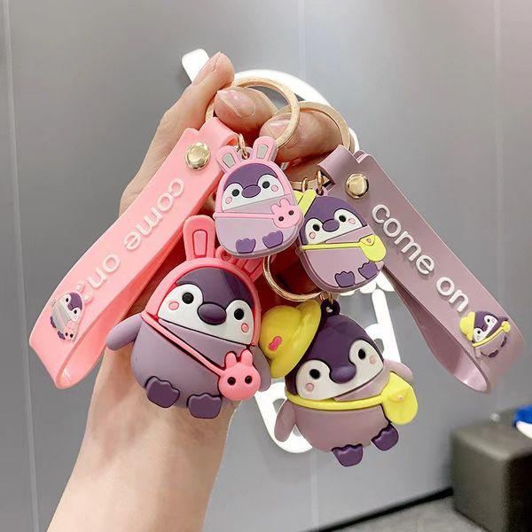 

fashion blogger designer jewelry cartoon penguin keychain personality toy silicone car key pendant mobile phone keychains lanyards keyrings, Slivery;golden