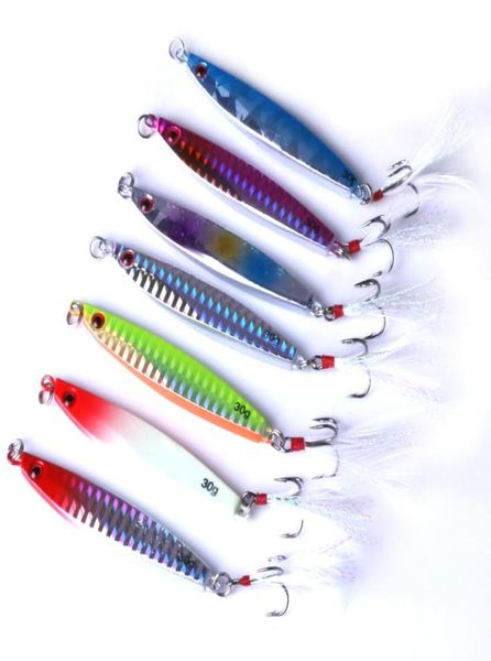 

7pcslot 30g 68cm spoon lead hard bait fishing lures metal jigs fishing tackle sink jigging hook winter fishing for bass5792032