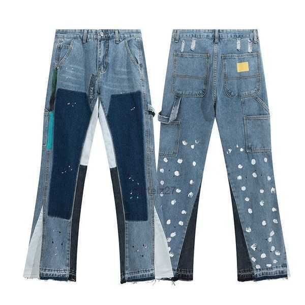 

galleryes depts clothing jean distressed ripped rock motocycle denim patchwork men's ink splashing trend hip fashion b5ea mqcg, Blue