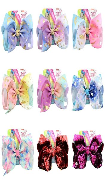 

135 styles jojo siwa 20cm large rainbow unicorn signature hair bow with card and sequin logo baby girl children hair accessories h9475470, Slivery;white