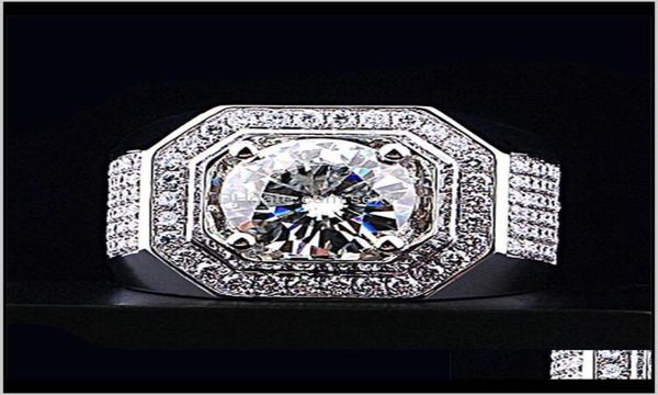 

rings luxury jewelry male 925 sterling sier round cut white z pave cz diamond gemstones men wedding engagemen6999427, Slivery;golden