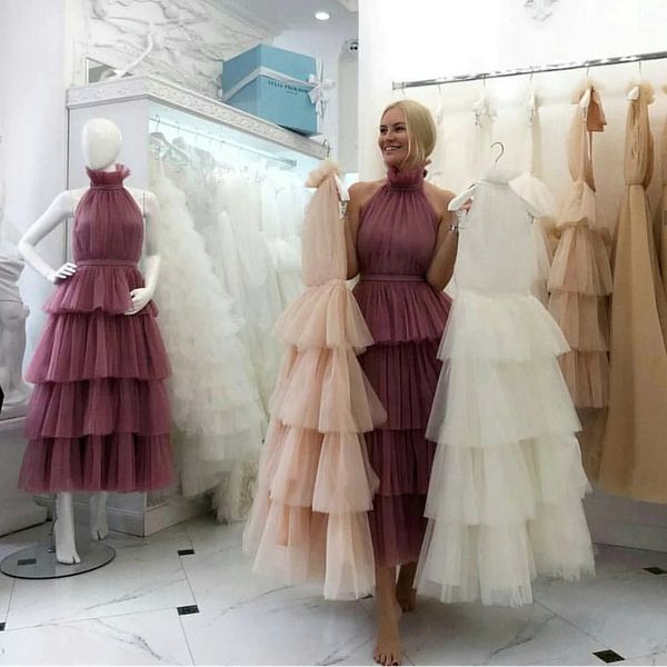 

halter neck prom dresses layers ruffles backless evening gowns a line women bridesmaid party occasion wears, Black