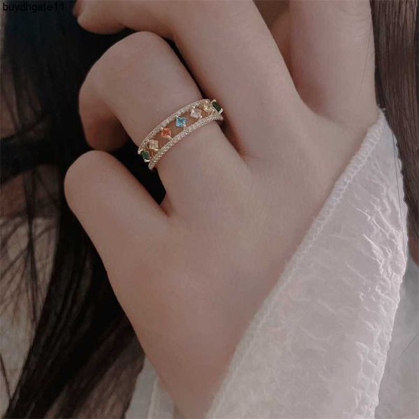 

fashion accessories south korea sweet cool colorful zircon ring for women's light luxury and small crowd advanced sense exquisite index, Silver