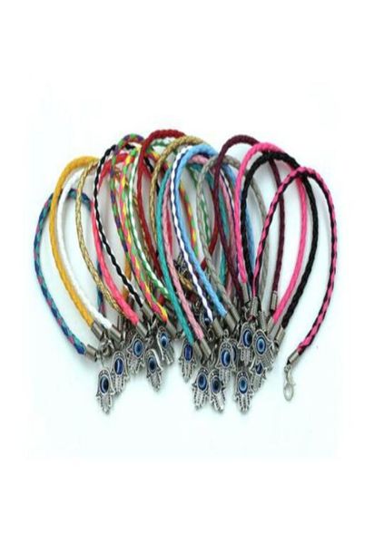 

50pcslots fatima hand turkey eyes alloy charms weave bracelets good luck leather bracelet5584820, Golden;silver