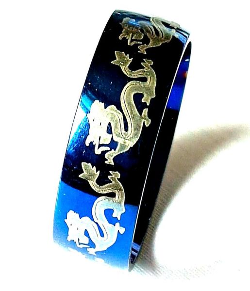

30pcs blue 316l stainless steel dragon ring vintage mens cool fashion quality jerwelry whole brand new rings4130484, Silver