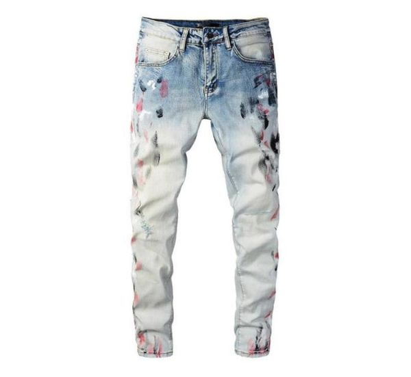 

men039s jeans spring ripped holes printed pants washed fashion hip hop denim trousers for male blue3361387, Blue
