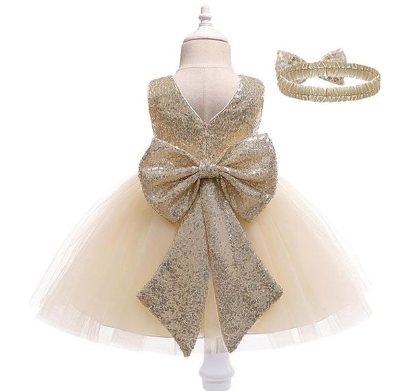 

girls dress sequins big bowknot baptism dresses for girl 1st year birthday party wedding christening baby infant clothing7979173, White