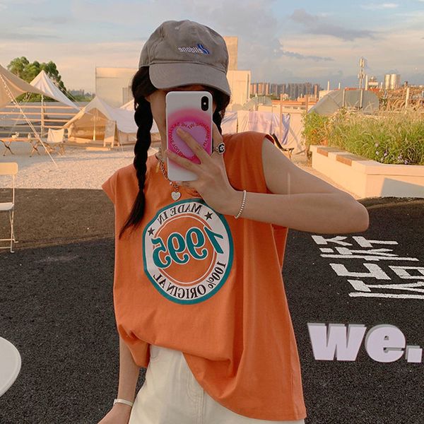 

women's t shirt summer letter printing sports tank sleeveless round neck loose all match t shirts fashion casual women clothing 230714, White