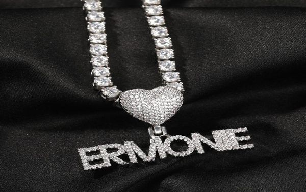 

custom mini initial letters with heart bail pendant micro paved cz personalized name plated necklace hiphop jewelry5177386, Silver