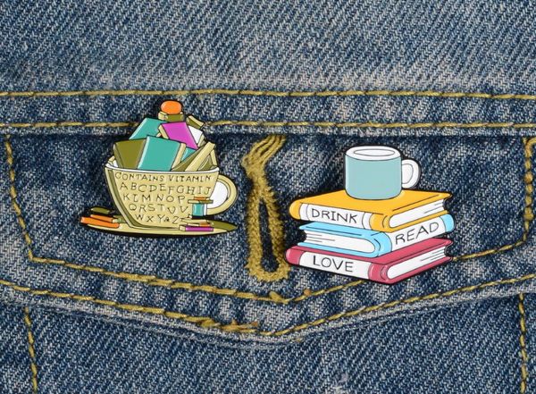 

cute small book coffee funny enamel brooches pins for women christmas demin shirt decor brooch pin metal kawaii badge fashion jewe7362734, Gray