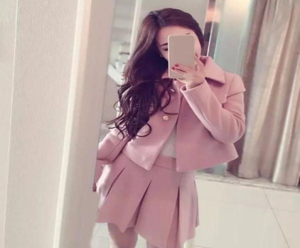 

women039s two pants autumn winter women wool blends 2 piece set slim tweed coat fashion short coat pleated mini skirt7267362, White