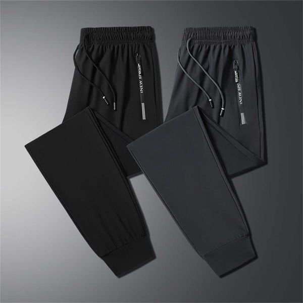 

ice silk pants men's summer thin quick dried sports casual mesh loose 9/4 small feet trendszp5szp59a27, Black