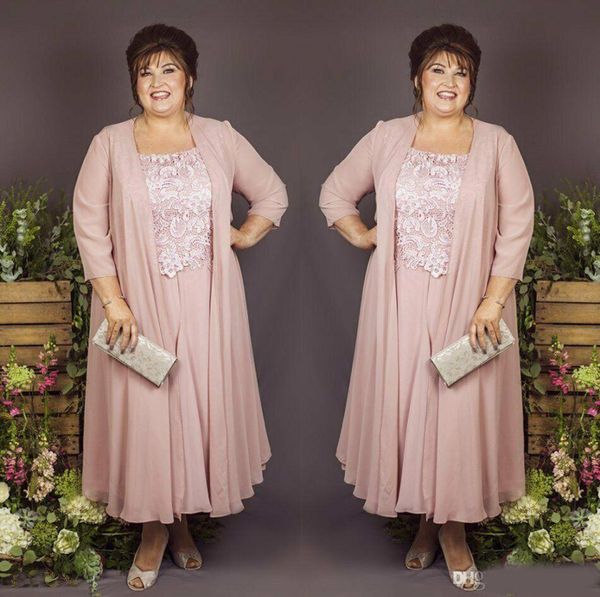 

plus size mother of the bride dresses with jacket chiffon a line lace evening gowns knee length wedding guest dress 8261010, Black;red