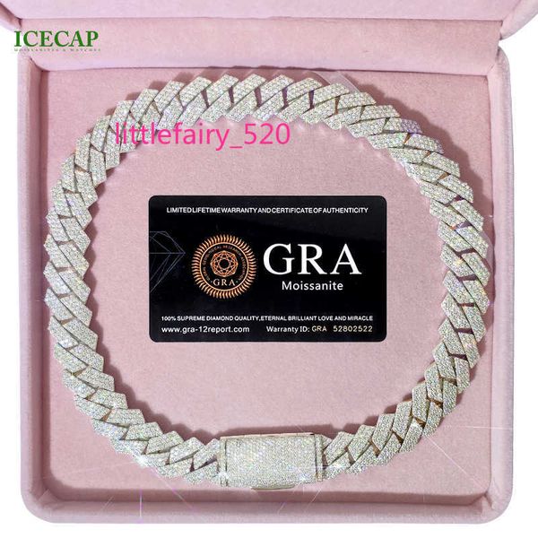 

pendant necklaces 18 mm 3 rows vvs moissanite diamond chain white rose gold plated hip-hop necklace cuban link chain, Silver