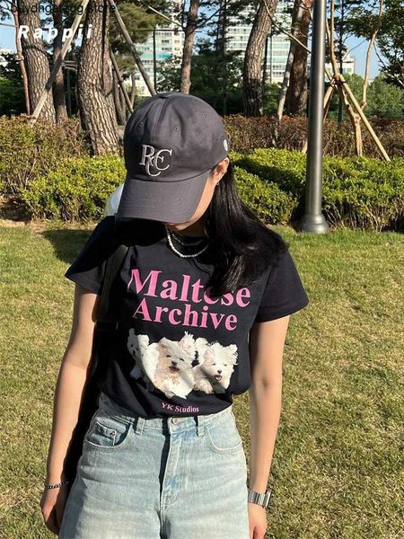 

ladies t-shirts fashion brand waikei south korea three dogs short sleeve summer cotton round neck loose fit couple, White