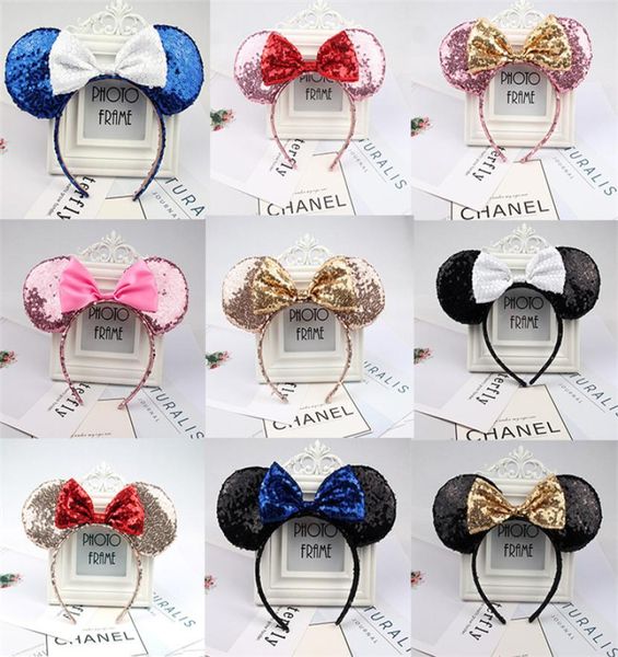 

european and americanfull sequined mouse headband sequined bow hair accessories children ears hair card whole fj78606539, Slivery;white