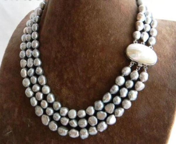 

3strands 18039039 9mm gray baroque freshwater pearl necklace4053843, Silver