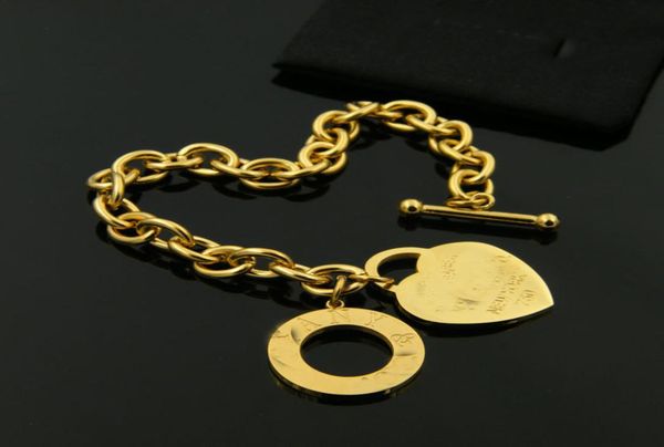 

brand fashion 18k gold plated heart pendant women bracelet bangle stainess steel ot buckle for party jewelry accessory9742609, Black