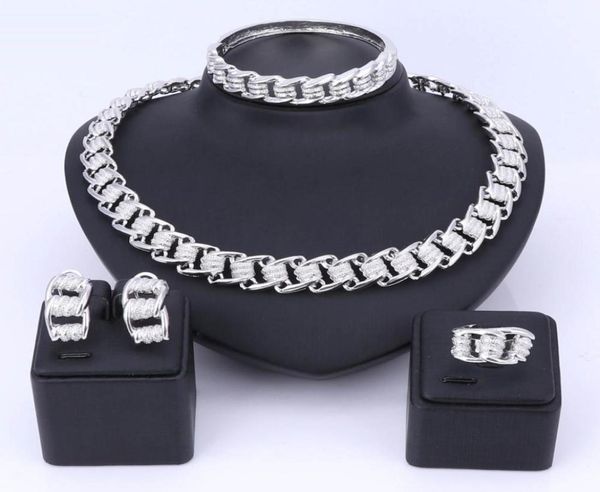 

african beads dubai gold color chain earrings bracelet ring set luxury elegant necklace jewelry sets for wedding party gift6519126, Slivery;golden