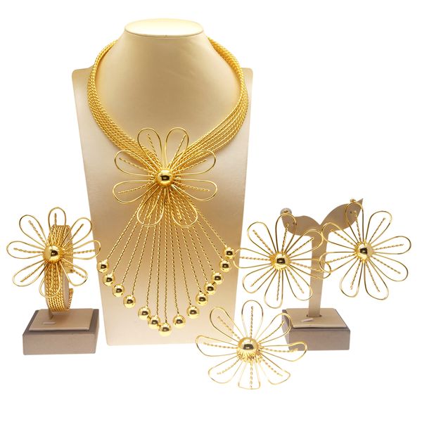 

fashion jewelry set brazilian gold women's necklace and earrings flower shape pendant brazil african party favors, Black