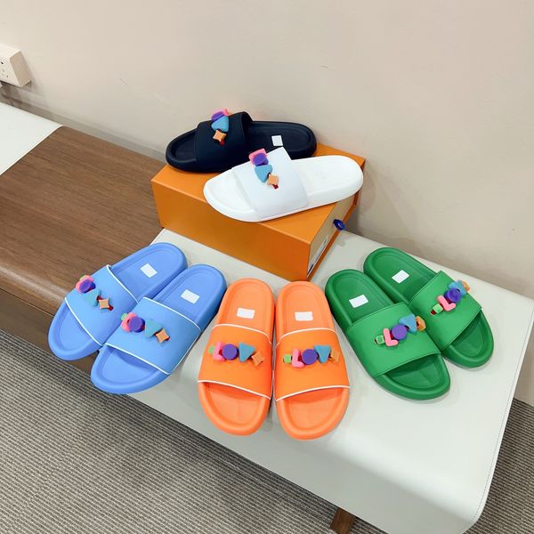 

35-45 women men waterfront slippers logo embossed rubber mule monograms bead blocks diy slides designer sandals 2023 summer brand new shoes, Black