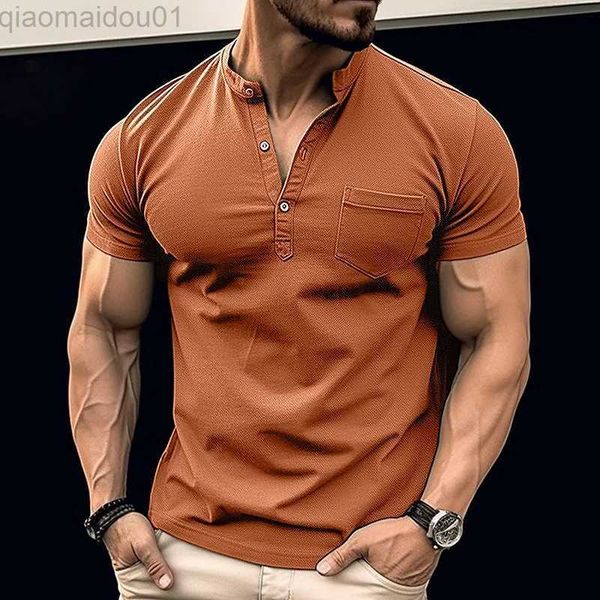 

men's t-shirts vintage polo shirt men casual button stand collar slim fit pullover t-shirt summer leisure short sleeve patch pocket men, White;black