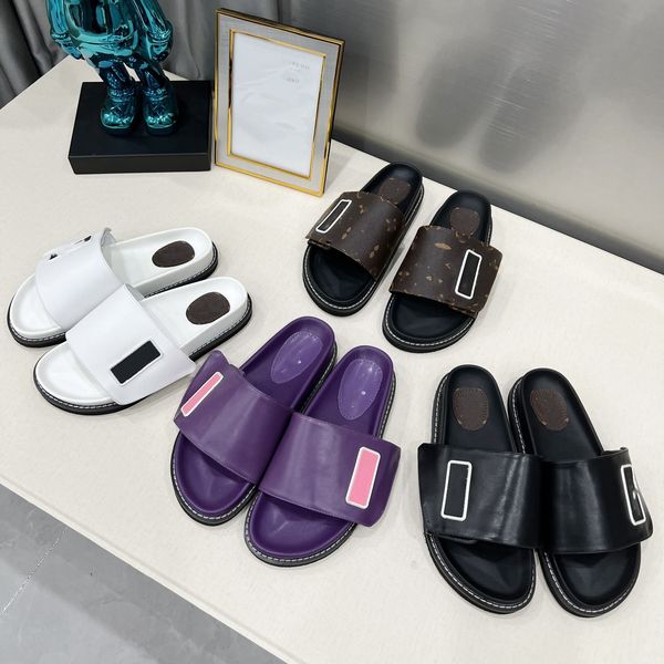 

flip-flops pool pillow designer slippers flowers waterfront mule sandals calfskin slides bom dia flat mules hook loop fastener sliders comfo, Black