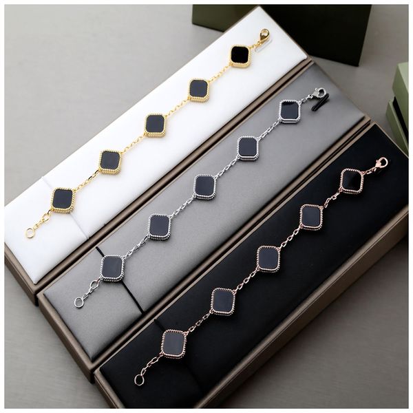 

wedding 925 sterling silver bracelet black 5 motefs chian designer jewelry for women fiver flower bracelets girl lucky clover cuff four clee